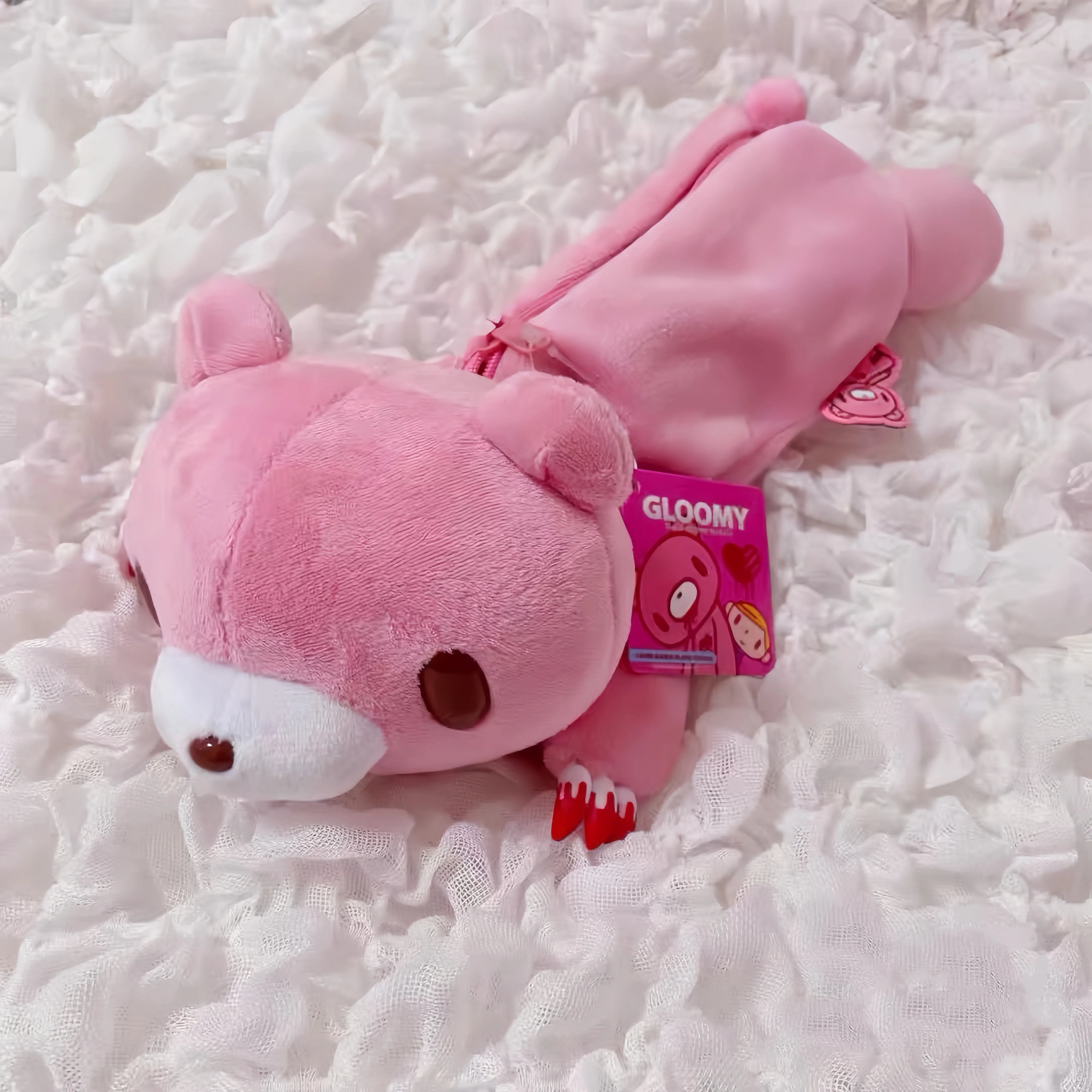 Y2K Bloody Bear Knitted Pencil Case Pink Bear Crochet Makeup Bag Gothic Aesthetic Stationery Pouch Harajuku School Supplies