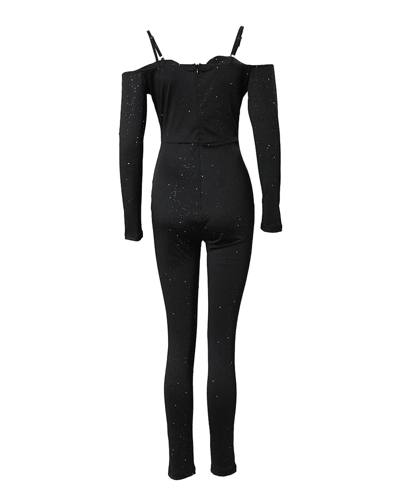 Cold Shoulder Contrast Lace Corset Jumpsuit Women High Waist Fashion Spring Summer Ankle Length Jumpsuits Overall Pants