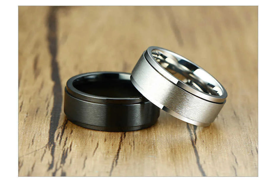 Vnox 6/8mm Spinner Ring for Men Stress Release Accessory Classic Stainless Steel Wedding Band Casual Viking Rune Sport Jewelry