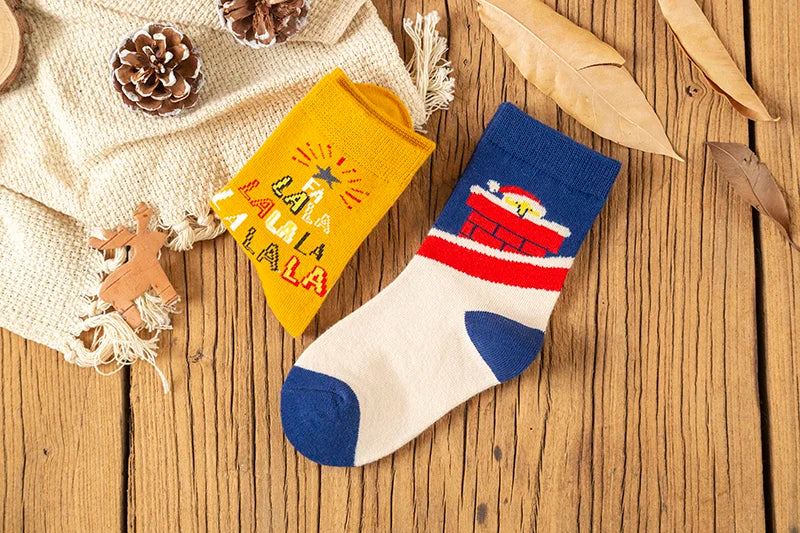 5Pairs/lot Kids Socks Autumn Winter Socks Children Cotton Christmas Socks For Students Girls Boys Cartoon Cute Warm Socks