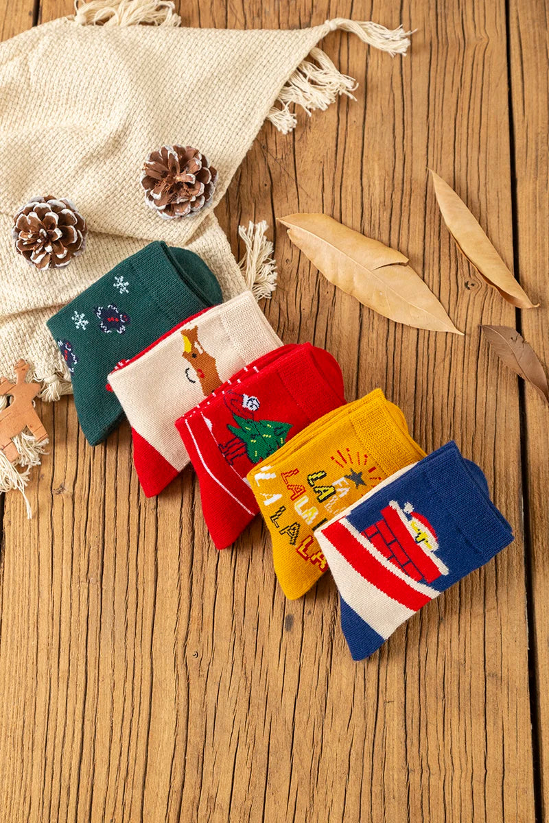 5Pairs/lot Kids Socks Autumn Winter Socks Children Cotton Christmas Socks For Students Girls Boys Cartoon Cute Warm Socks