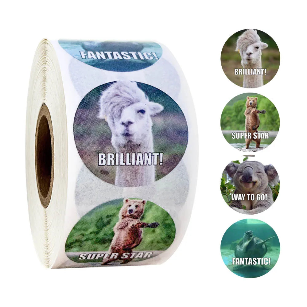 500Pcs Reward Stickers Motivational Stickers Roll for School Reward Students Teachers Cute Animals Stickers Labels