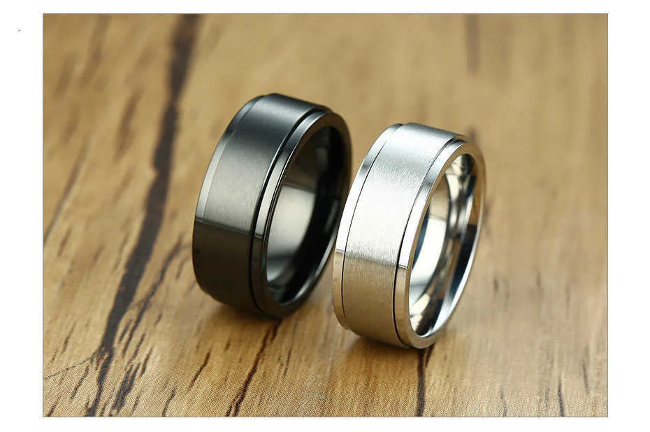 Vnox 6/8mm Spinner Ring for Men Stress Release Accessory Classic Stainless Steel Wedding Band Casual Viking Rune Sport Jewelry
