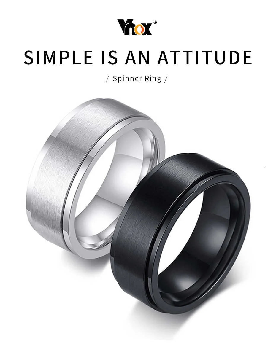 Vnox 6/8mm Spinner Ring for Men Stress Release Accessory Classic Stainless Steel Wedding Band Casual Viking Rune Sport Jewelry
