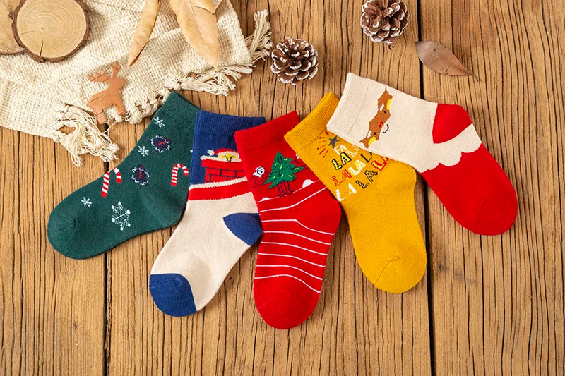 5Pairs/lot Kids Socks Autumn Winter Socks Children Cotton Christmas Socks For Students Girls Boys Cartoon Cute Warm Socks