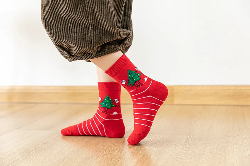 5Pairs/lot Kids Socks Autumn Winter Socks Children Cotton Christmas Socks For Students Girls Boys Cartoon Cute Warm Socks