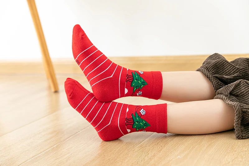 5Pairs/lot Kids Socks Autumn Winter Socks Children Cotton Christmas Socks For Students Girls Boys Cartoon Cute Warm Socks