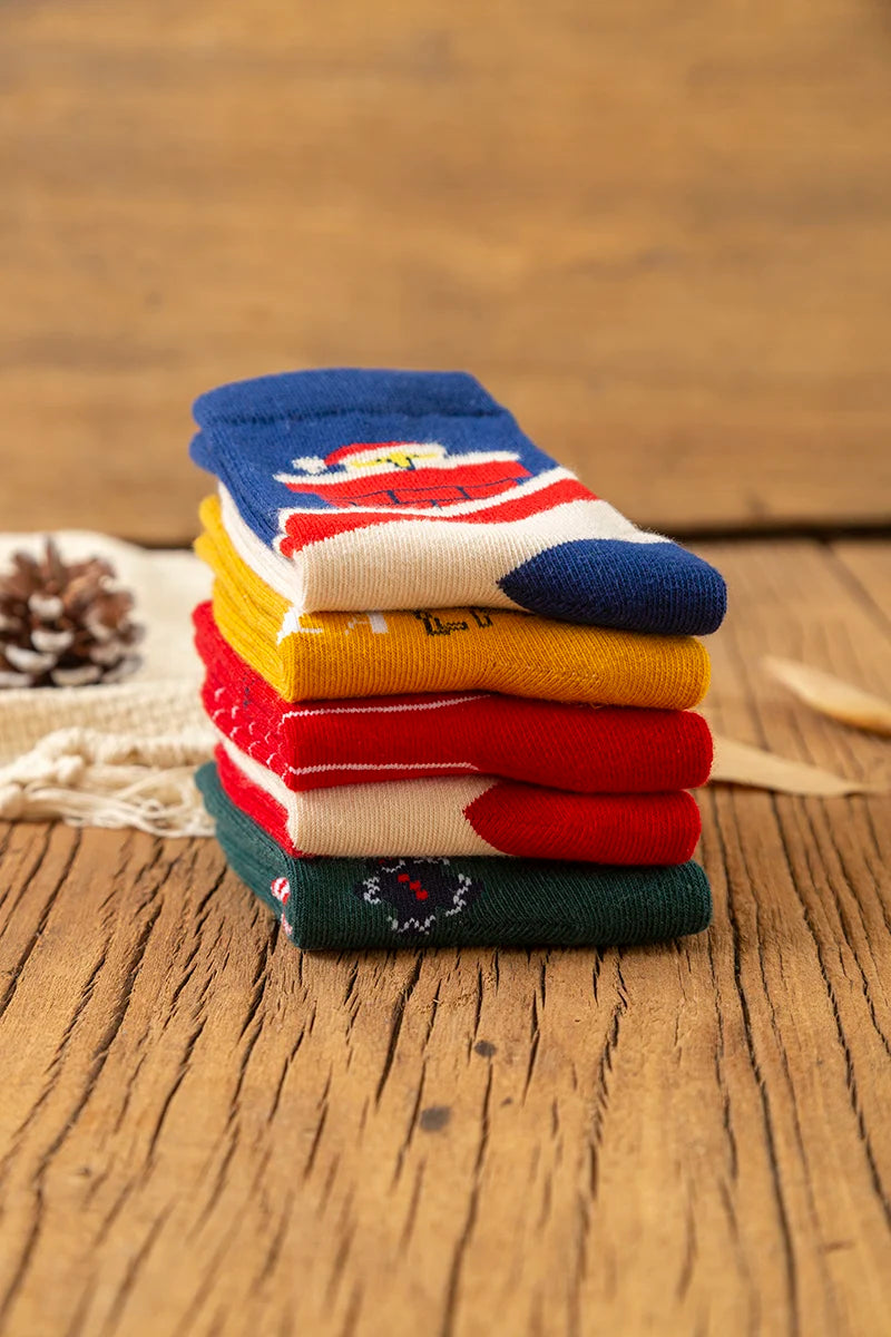 5Pairs/lot Kids Socks Autumn Winter Socks Children Cotton Christmas Socks For Students Girls Boys Cartoon Cute Warm Socks