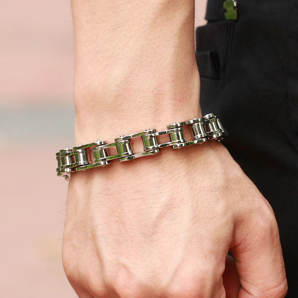 Fashion Men Women Biker Bicycle Motorcycle Chain Bracelet Bangle Punk Stainless Steel Bracelet Men Bangle 8.5"
