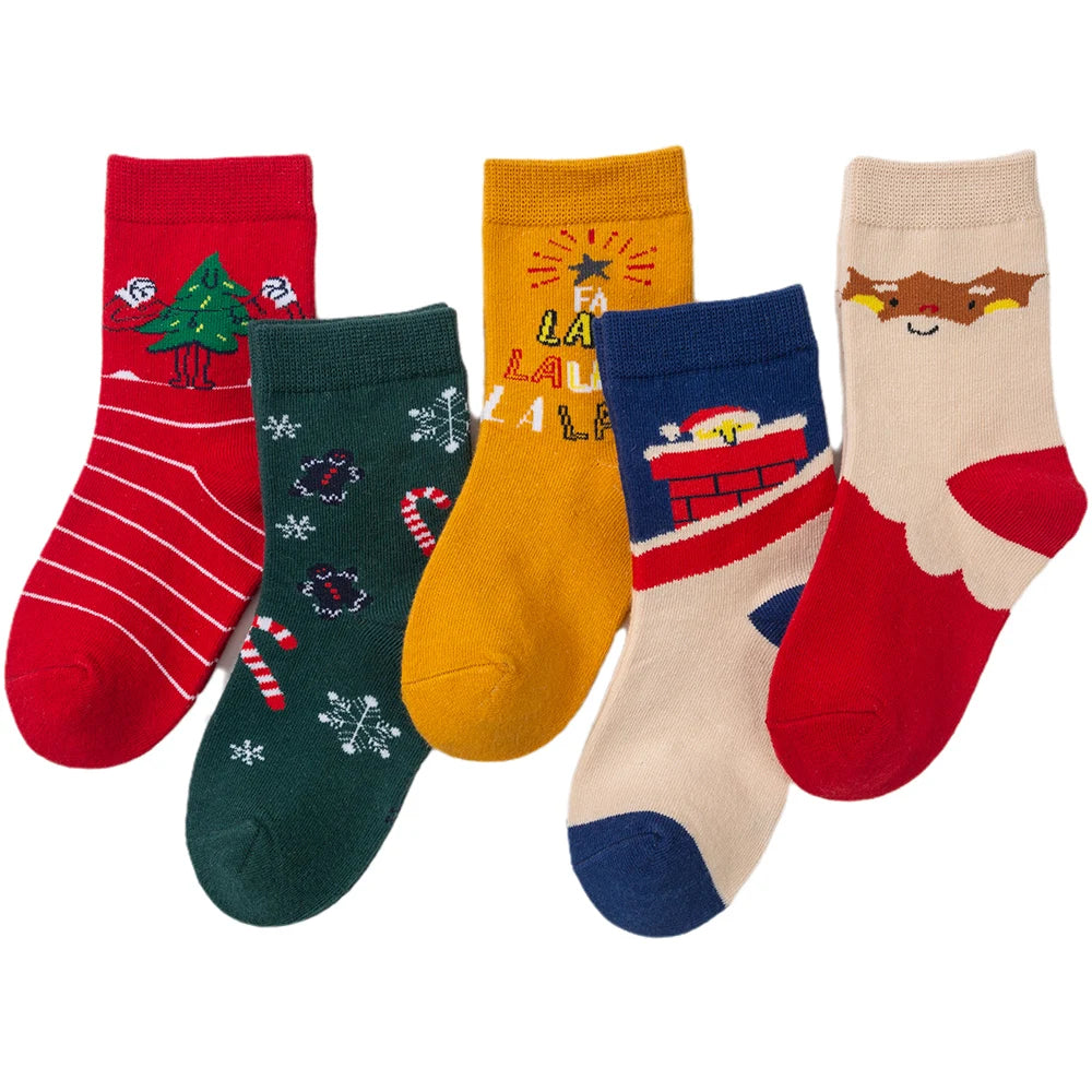 5Pairs/lot Kids Socks Autumn Winter Socks Children Cotton Christmas Socks For Students Girls Boys Cartoon Cute Warm Socks
