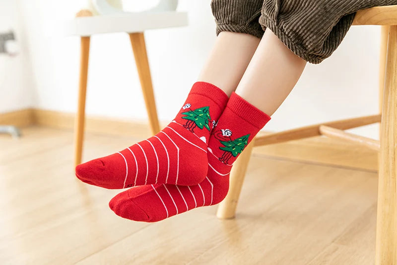 5Pairs/lot Kids Socks Autumn Winter Socks Children Cotton Christmas Socks For Students Girls Boys Cartoon Cute Warm Socks