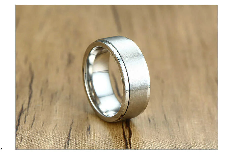 Vnox 6/8mm Spinner Ring for Men Stress Release Accessory Classic Stainless Steel Wedding Band Casual Viking Rune Sport Jewelry