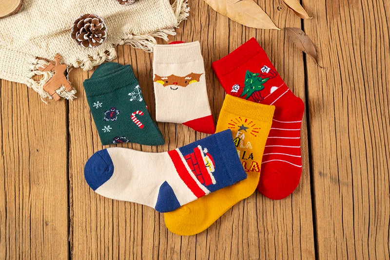 5Pairs/lot Kids Socks Autumn Winter Socks Children Cotton Christmas Socks For Students Girls Boys Cartoon Cute Warm Socks