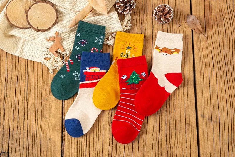 5Pairs/lot Kids Socks Autumn Winter Socks Children Cotton Christmas Socks For Students Girls Boys Cartoon Cute Warm Socks