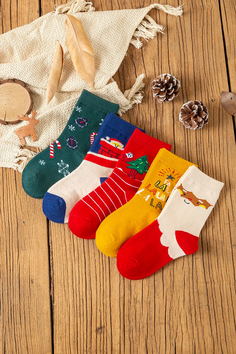 5Pairs/lot Kids Socks Autumn Winter Socks Children Cotton Christmas Socks For Students Girls Boys Cartoon Cute Warm Socks