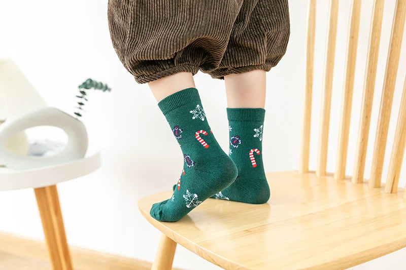 5Pairs/lot Kids Socks Autumn Winter Socks Children Cotton Christmas Socks For Students Girls Boys Cartoon Cute Warm Socks