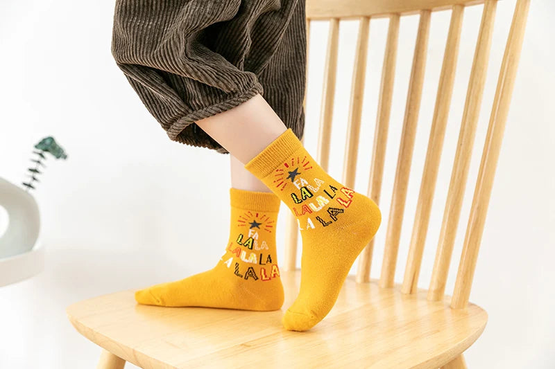 5Pairs/lot Kids Socks Autumn Winter Socks Children Cotton Christmas Socks For Students Girls Boys Cartoon Cute Warm Socks