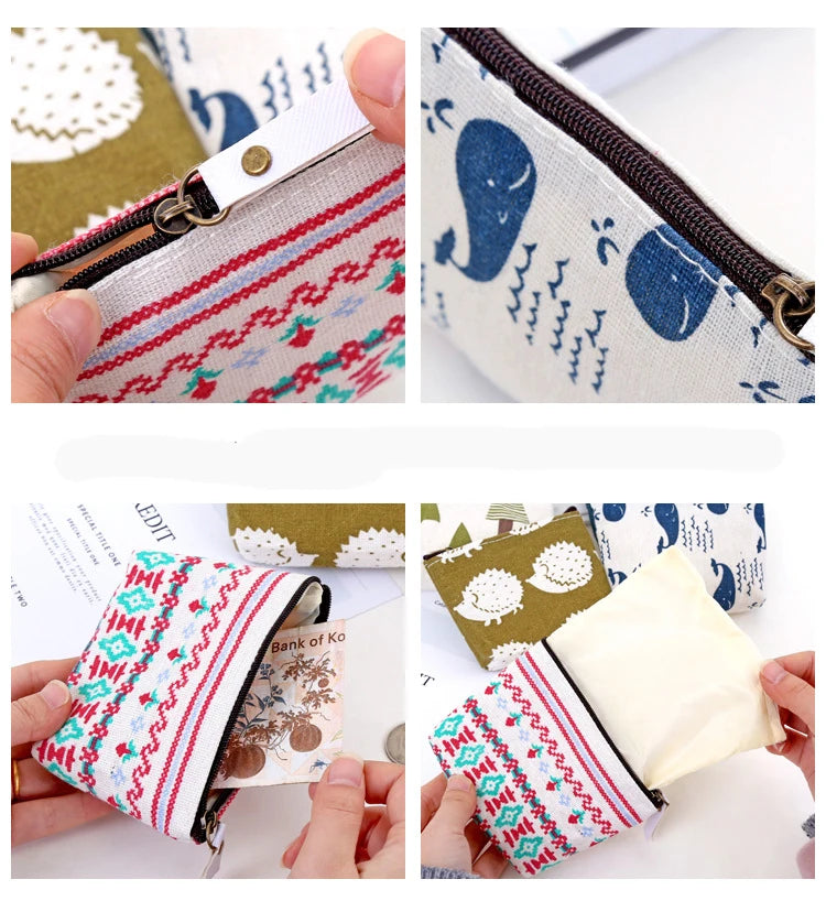 Fashion Kawaii Coin Purse Canvas Mini Floral Clutch Purse Women Girls Kids Cheap Coin Pouch Change Purses Clutch Bags Wholesale