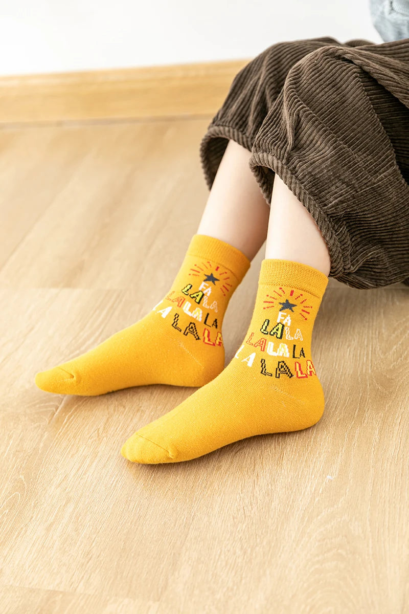 5Pairs/lot Kids Socks Autumn Winter Socks Children Cotton Christmas Socks For Students Girls Boys Cartoon Cute Warm Socks