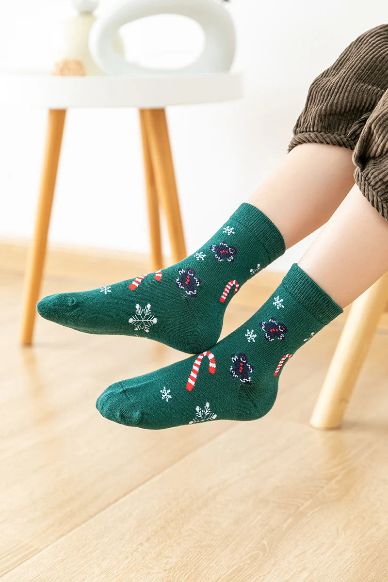 5Pairs/lot Kids Socks Autumn Winter Socks Children Cotton Christmas Socks For Students Girls Boys Cartoon Cute Warm Socks