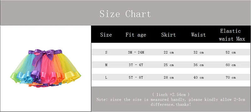 New Tutu Skirt Baby Girl Skirts 9M-8T Princess Mini Pettiskirt Party Dance Rainbow Tulle Skirts Girls Clothes Children Clothing