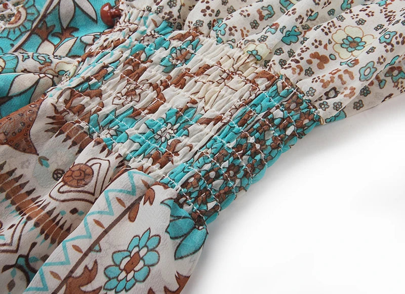TEELYNN boho long dress Vintage 2023 floral print Chiffon three quarter sleeve v-neck summer Gypsy Hippie women dresses vestidos