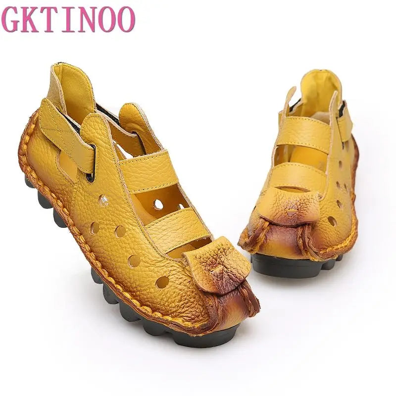 GKTINOO 2026 Summer Soft Bottom Flat Genuine Leather Women Shoes Personality Leisure Women Sandals Retro Handmade Sandals sapato