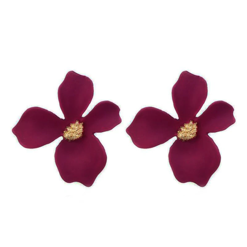 Sweet Flower Earrings For Women Fresh Four-petal Stereo Flower Stud Earrings Fashion Temperament 5 Colors Flower Earring