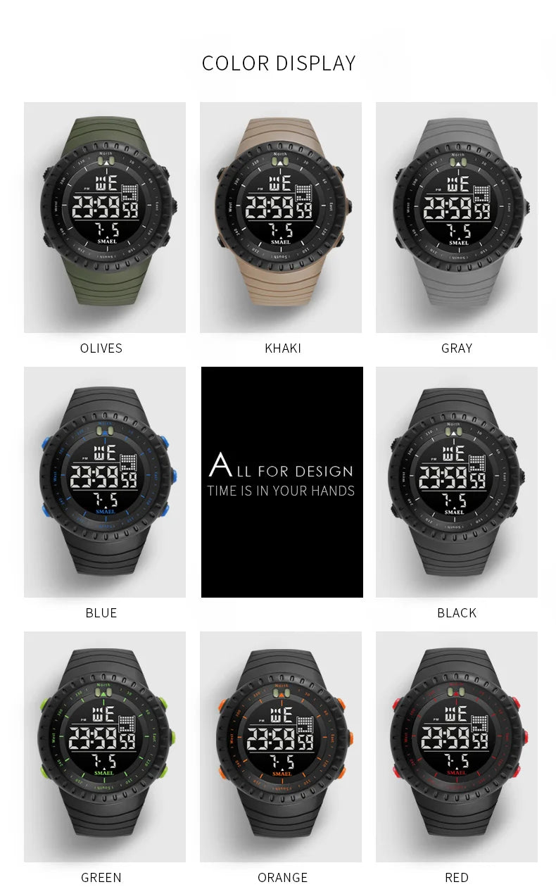 SMAEL Brand Men Electronics Watch Outdoor Sports Waterproof Big Dial Digital LED Alarm Digital-watch 1237 Sport Watch