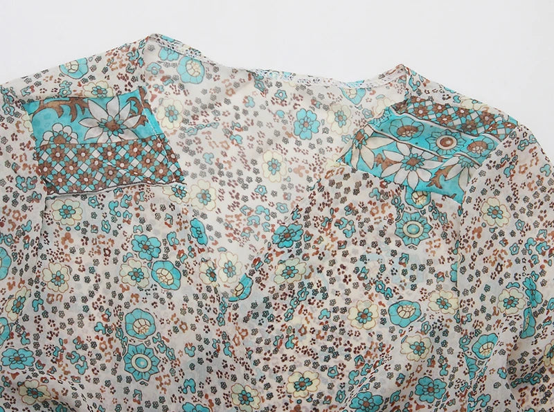 TEELYNN boho long dress Vintage 2023 floral print Chiffon three quarter sleeve v-neck summer Gypsy Hippie women dresses vestidos