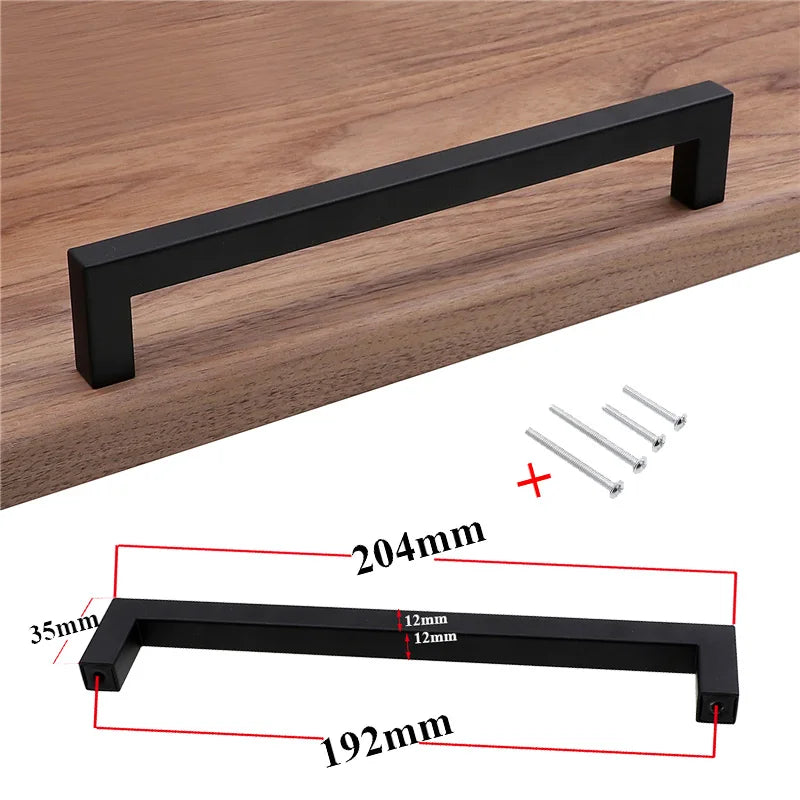 RUNBAZEF Modern Black Cabinet Handle Square Furniture Hardware Stainless Steel Kitchen Door Knobs Cupboard Wardrobe Drawer Pulls