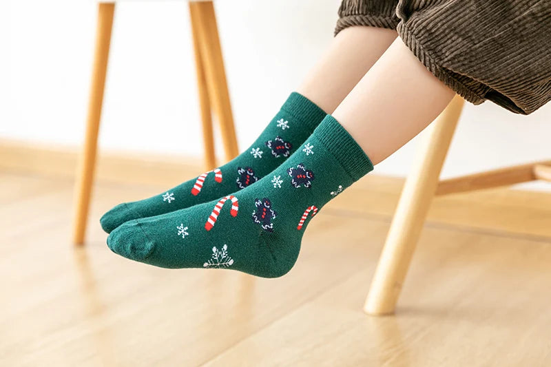 5Pairs/lot Kids Socks Autumn Winter Socks Children Cotton Christmas Socks For Students Girls Boys Cartoon Cute Warm Socks