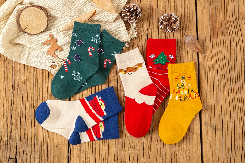 5Pairs/lot Kids Socks Autumn Winter Socks Children Cotton Christmas Socks For Students Girls Boys Cartoon Cute Warm Socks