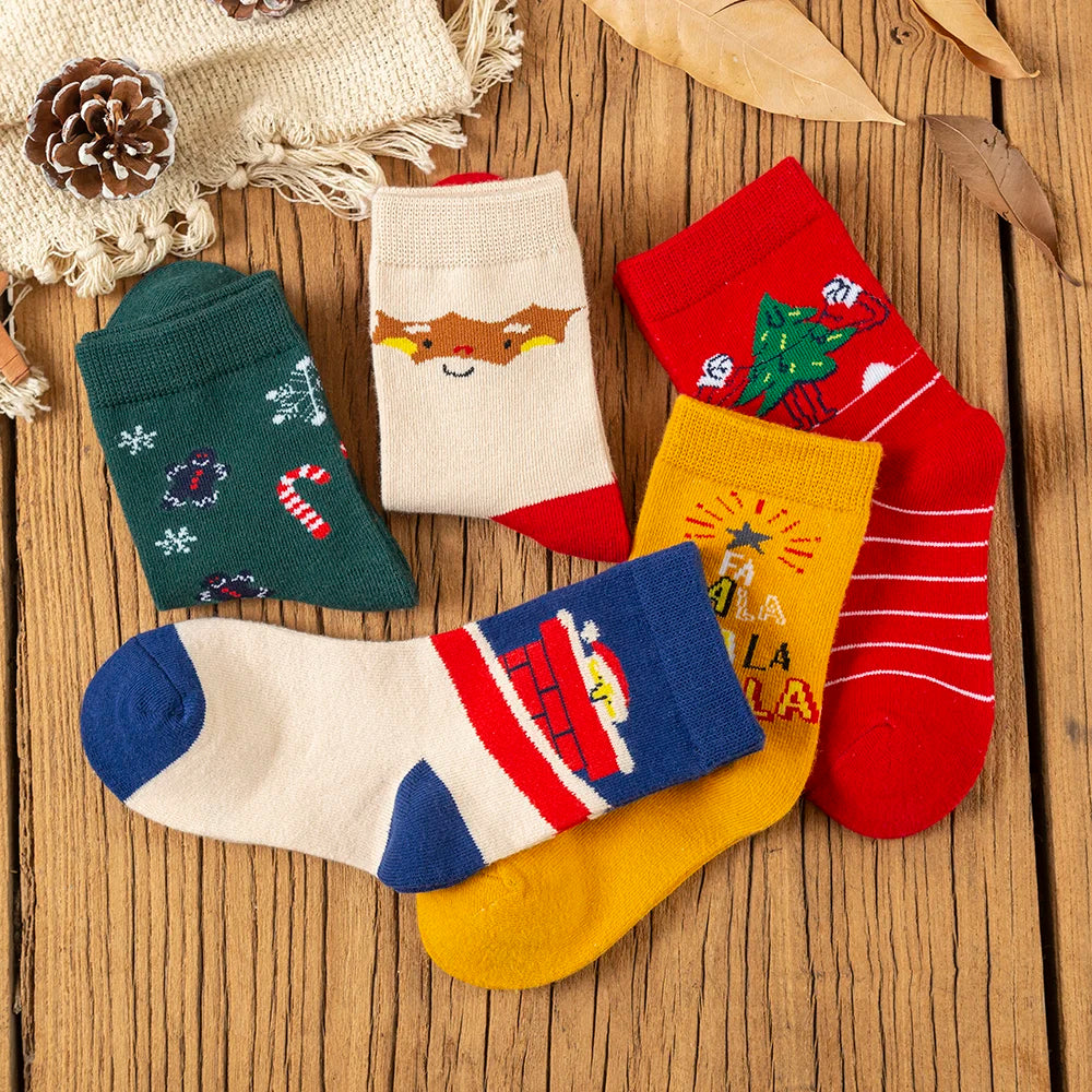 5Pairs/lot Kids Socks Autumn Winter Socks Children Cotton Christmas Socks For Students Girls Boys Cartoon Cute Warm Socks