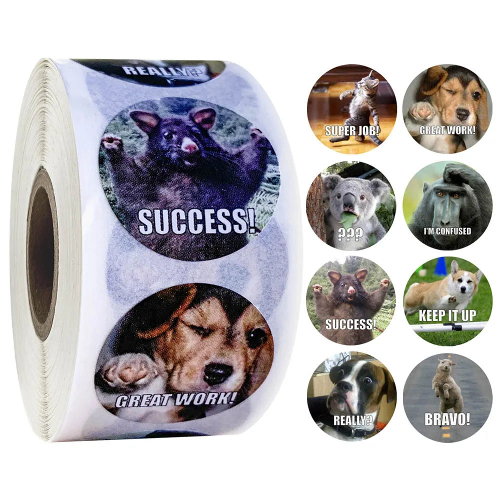 500Pcs Reward Stickers Motivational Stickers Roll for School Reward Students Teachers Cute Animals Stickers Labels