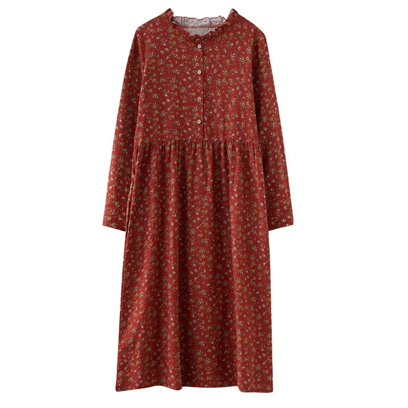long sleeve cotton linen ruffle vintage floral new in dresses for women casual loose spring autumn dress elegant clothing 2026