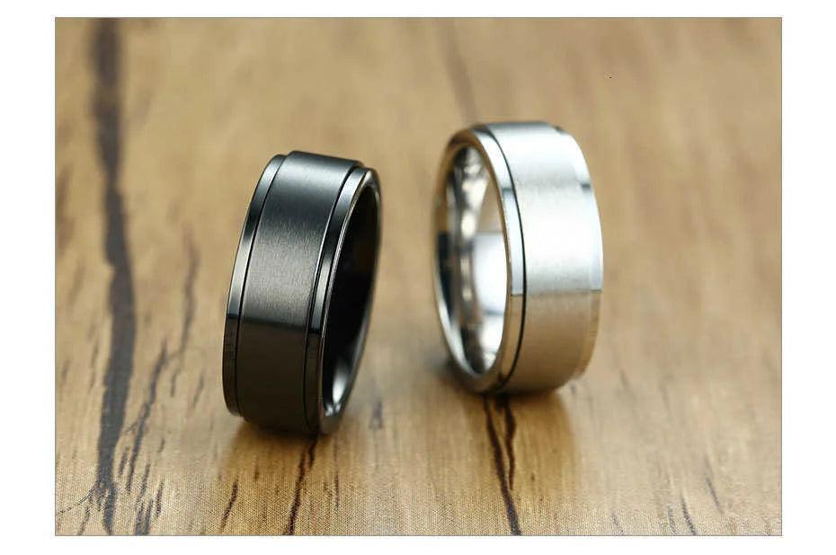 Vnox 6/8mm Spinner Ring for Men Stress Release Accessory Classic Stainless Steel Wedding Band Casual Viking Rune Sport Jewelry