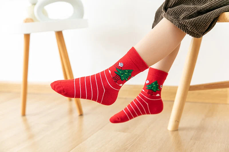 5Pairs/lot Kids Socks Autumn Winter Socks Children Cotton Christmas Socks For Students Girls Boys Cartoon Cute Warm Socks