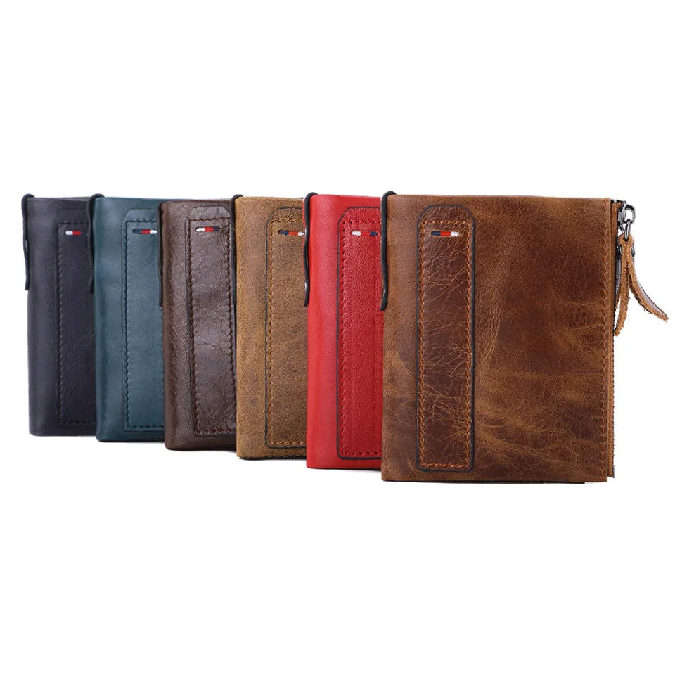 Men Wallets 100% Genuine Cow Leather Short Card Holder Leather Men Purse High Quality Luxury Brand Male Wallet