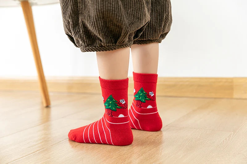 5Pairs/lot Kids Socks Autumn Winter Socks Children Cotton Christmas Socks For Students Girls Boys Cartoon Cute Warm Socks