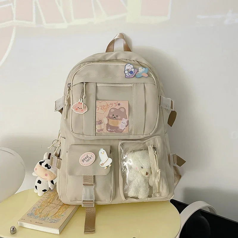 Popular Pink Purple Color Girls High School Student Backpack Bags Without any accessory version