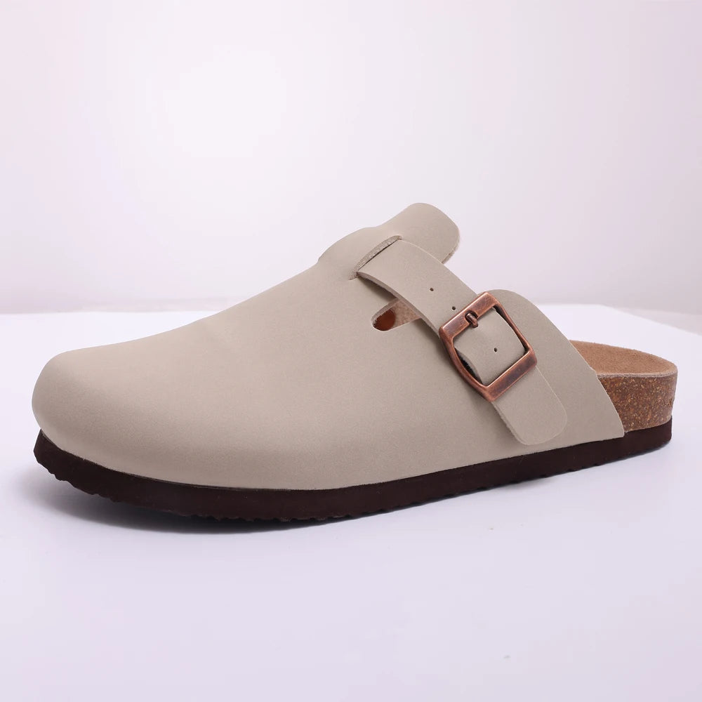 Comwarm Buckle Clogs For Women Men New Genuine Suede Clogs with Arch Support Soft Cork Footbed Mules Fashion Thick Beach Sandals