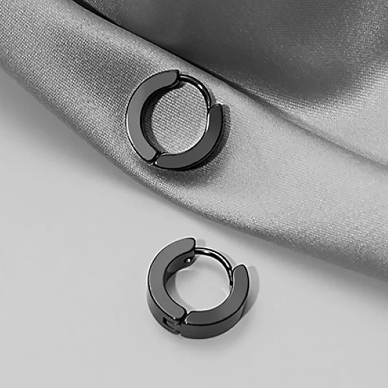 Black Punk Stainless Steel Women Men Hoop Earrings Small Trendy Round Cross Pendants Jewelry Accessories Earrings