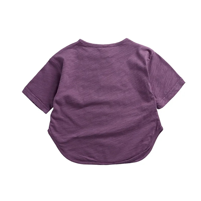 Summer T-shirt Simple Versatile Soft Tshirt Short Sleeve Tops Boys Children Cotton Tees Candy Color Loose Comfortable Clothes
