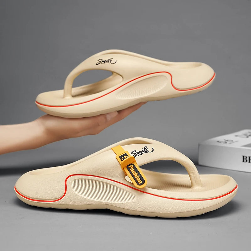 Men's flat slippers summer thick soft sole eva slippers outdoor beach sandals women's 45 non-slip comfortable bathroom slippers