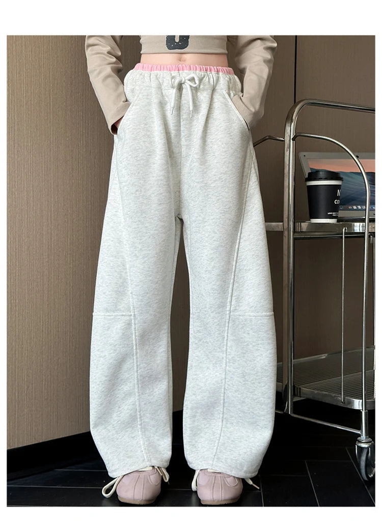 New Autumn Girls Sports Drawstring Pants Pink Grey Color Kids Sporty Trousers Trackpants Children Cotton Knitted Sweatpants
