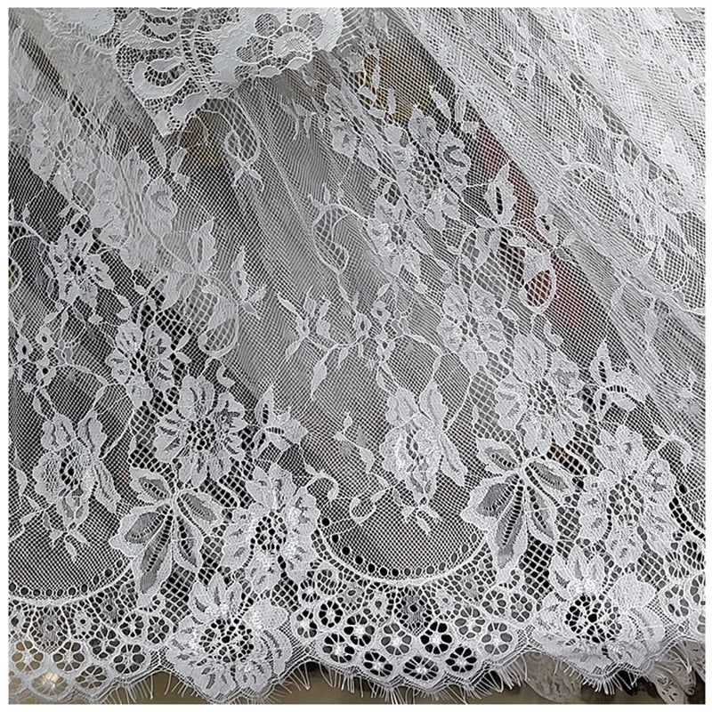 White Eyelash Lace Fabric Embroidery Floral DIY Sewing Material Cloth for Wedding Dresses, Bridal Veils,Home Tablecloth Decor
