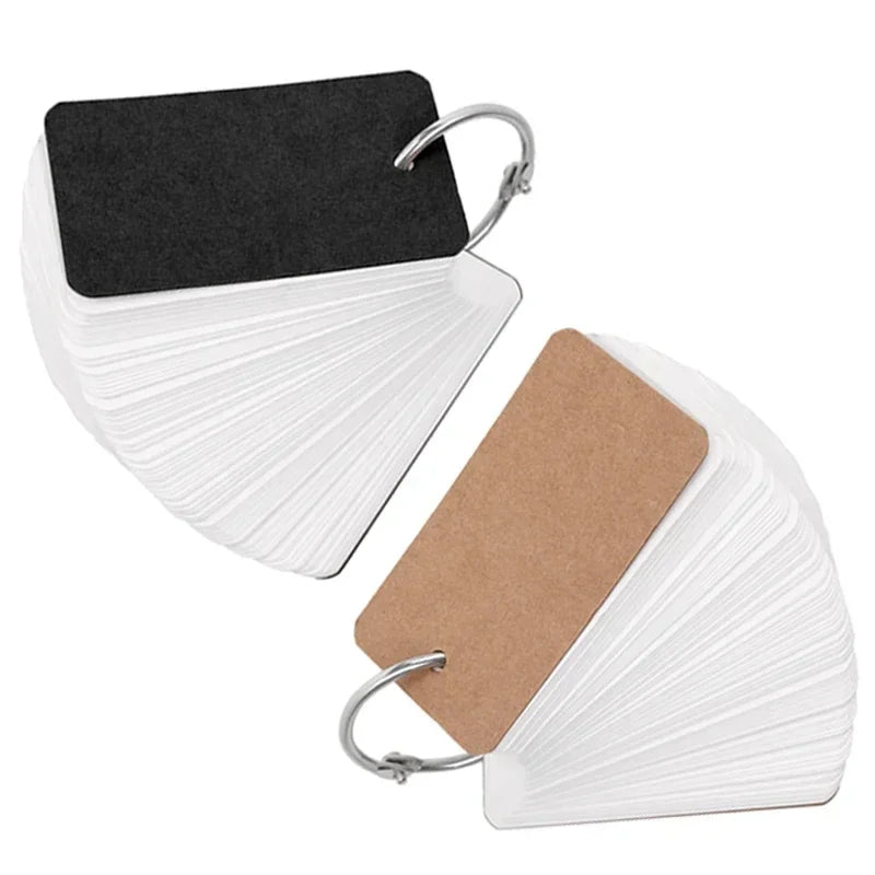 400-100Sheets Flash Cards Portable Index Cards with Ring Study Note Memo Pad Kraft Paper Notecards for Studying School Supplies
