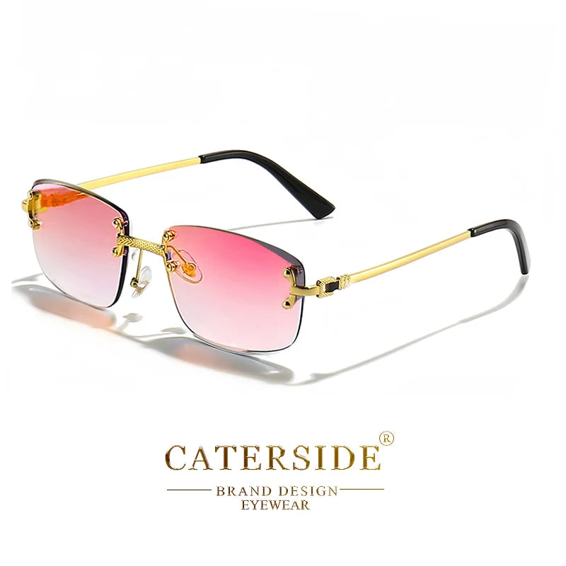 CATERSIDE Retro Rimless Square Sunglasses Men Women UV400 Small Gradient Sun Glasses For Men Popular High Quality Party Eyewear