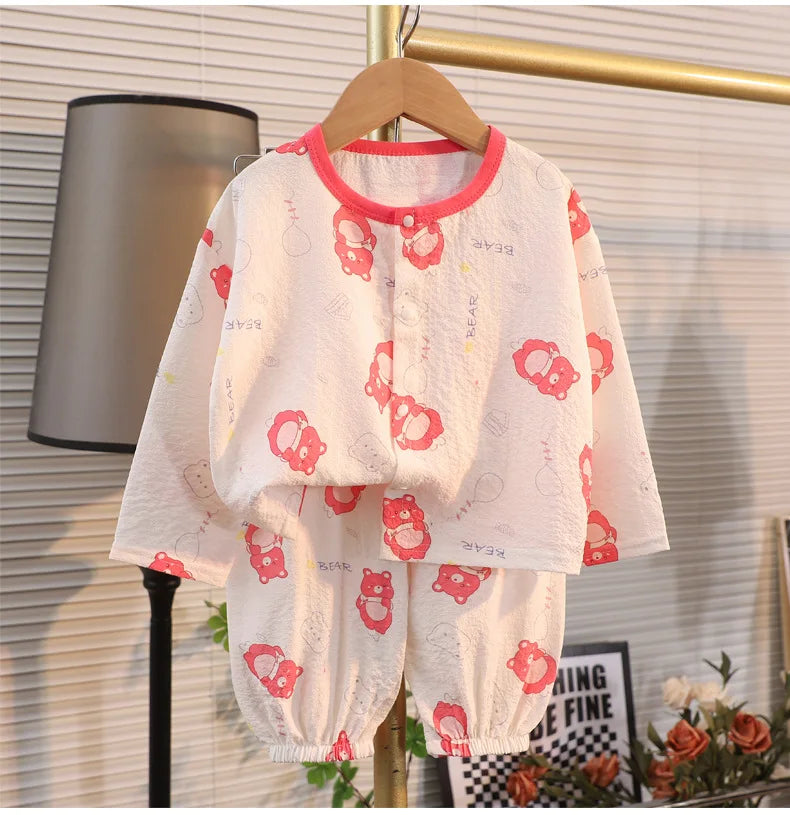 Kid Cute Cartoon New Sleepwear 2pcs Toddler Children Homewear Pajamas Thin Spring Summer Boys Girl Air Conditioning Clothing